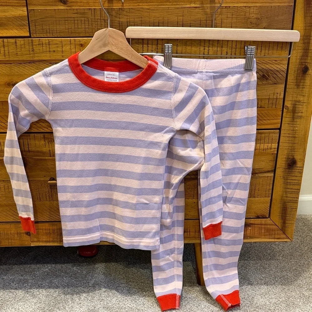 Hanna Andersson Cozy Striped Kids Pajama Set with Red Trim